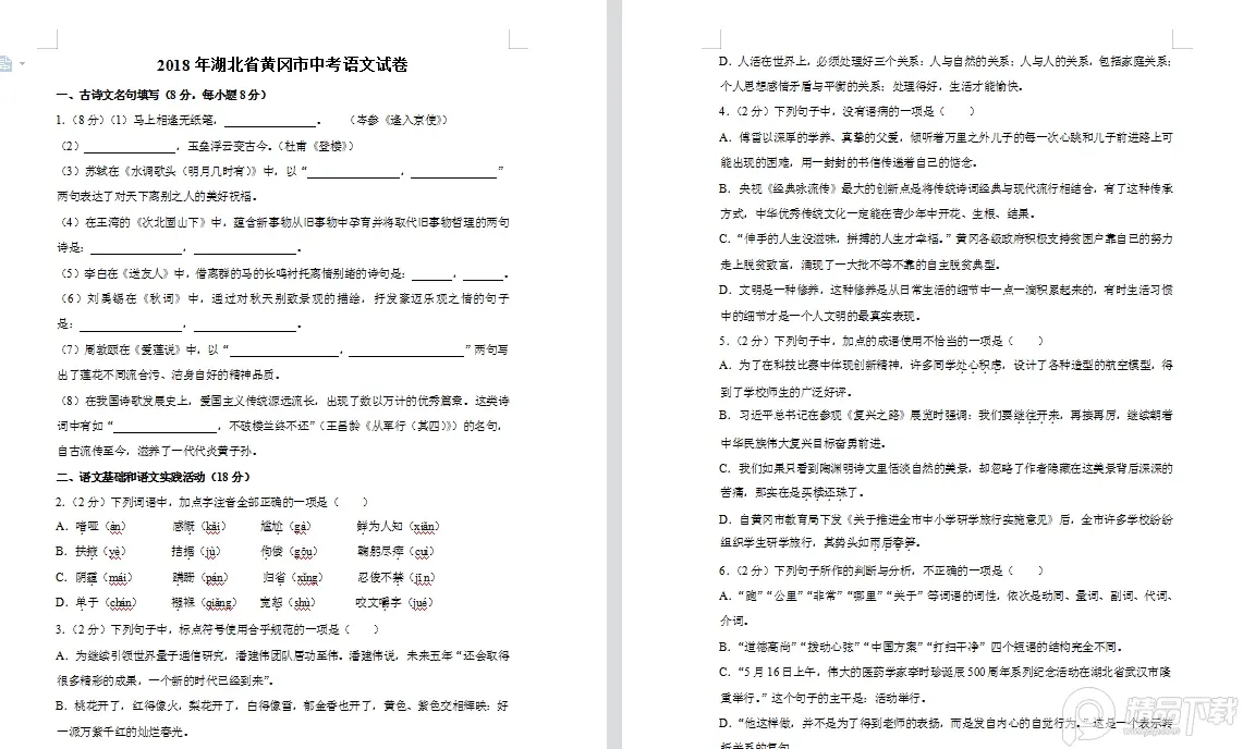 图片[9]-黄冈历年中考试题及答案解析2012-2020年语文试卷word无水印版|百度网盘下载-不可思议资源网