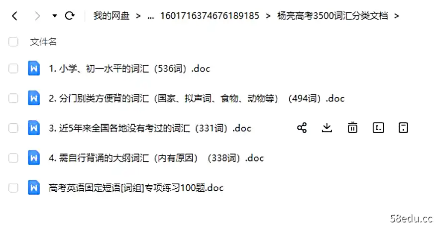 杨亮高考3500词汇分类文档|百度云网盘-不可思议资源网