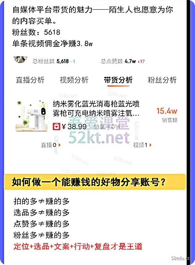 佩佩的好东西分享课-带货短视频(22年最新版)价值999元电商营销号8张-我的爱班>>
</div>
<h3>课程目录</h3>
<p>佩佩的好东西分享课-短视频带货(22年最新版)<br>├1.定位篇<br>01、好东西分享的三种形式.mp4<br>02、匹配定位规则.mp4<br>03、六条盈利曲目1.mp4<br>04、六条盈利曲目2.mp4<br> ├3、文案<br>07、拆解流行文案.mp4<br>08.整理卖点.mp4<br>├2.精选文章<br>05.选择+选择联盟.mp4<br>06.管家精选.mp4<br>├5.起始编号 <br>10。如何快速增加到 1000 个关注者.mp4<br>11.如何找到基准账户? .mp4<br>12.账号拆解.mp4<br>├6.额外的膳食类<br>13、交通密码.mp4<br>├前言<br>前言.mp4<br>├4.拍摄文章<br>09.拍摄和剪辑的四个技巧.mp4<br>├新建文本文档.txt</p>
<h2>相关下载</h2>
<p><a class= 佩佩的好东西分享课-短视频投放(22年)最新版)价值999元电商营销第8期