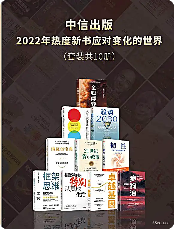 中信出版2022年热度新书:纳瓦尔宝典+21世纪货币政策+韧性+框架思维+趋势2030+金钱博弈+特别认真地生活+卓越基因+疯狗浪+人生设计课(共10册).epub-不可思议资源网